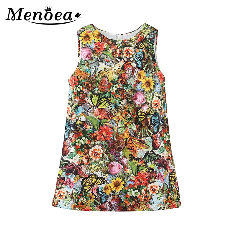 Menoea/платье для девочек; коллекция года; От 3 до 9 лет в европейском и американском стиле; детское платье для девочек; детское праздничное платье без рукавов с принтом