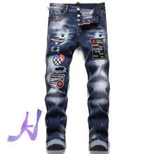 Pantalones vaqueros DSQ2 para hombre, Jeans elásticos con agujeros, dsq, Patchwork