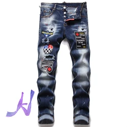 Pantalones vaqueros DSQ2 para hombre, Jeans elásticos con agujeros, dsq, Patchwork