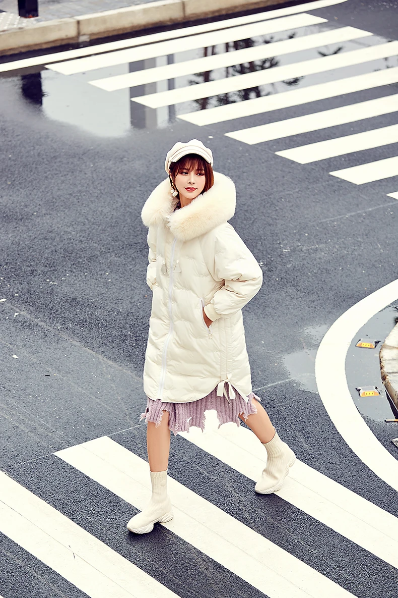 Large Real Fur Collar Winter Jacket Women Down Coat Thick warm 90% White Duck Down Parka Coats Hooded Long Down Jacket