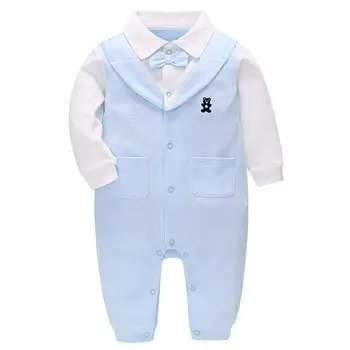 

Famuka Baby boy Romper Baby Clothes Newborn Long Sleeve 1st Birthday Clothing Turn-down Collar Gentleman Style Roupas Jumpsuit