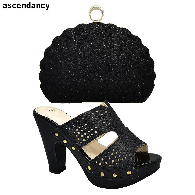 

Bag and Shoe Woman Wedding Italian Shoes and Bags Set with Rhinestone Bag and Shoe Set Nigeria Party Slingback Heel for Women