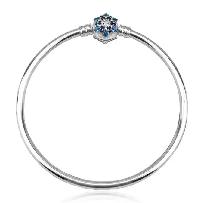 Подлинная 925 пробы Серебряная Снежинка с разноцветными кристаллами браслет подходит для леди шарик шарм Diy ювелирные изделия