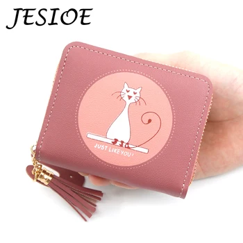 

Women Cute Cat Wallet Small Zipper Girl Wallet Designed Leather Ladies Tassel Coin Purse Female Card Holder Wallets Billetera