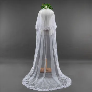 

2019 Elegant Two Layer Lace Appliques 3M Long Bridal Veils White Ivory 1.5M Width Veil for Bridal Wedding Veil With Comb