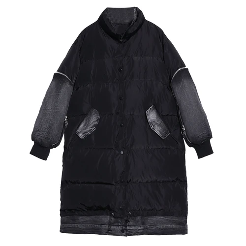 black LYH1396 XITAO Сплит Длинные парки Женская одежда Корея Мода карман одна грудь пэчворк элегантные маленькие свежие парки LYH1396 - Цвет: black LYH1396