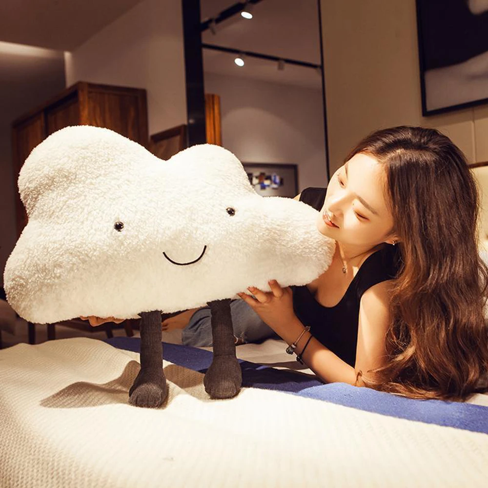 25CM Small Fluffy Toy Cute Comfort Short Hair White Sleeping Sky Cloud Pillow Doll To Children's Birthday Christmas Gift