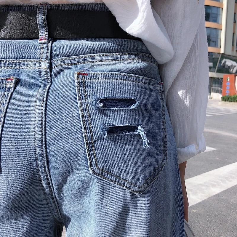 Spring High-waisted Loose-Fit Slimming Jeans Women's Korean-style New Style Washing Students Casual Capri Pants Fringed Straight