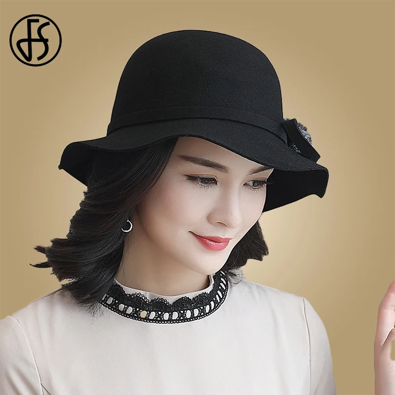 FS шерстяная фетровая шляпа в стиле ретро для женщин, зимняя фетровая ...