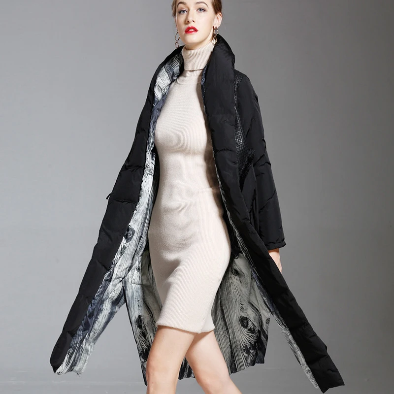 women autumn winter Plus size black baggy jacket with warm new long-sleeved hood puffer jacket