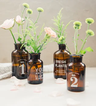 

INS Brown Glass Flower Vase Vintage Chic Retro Literary Glass Vase Pot Home Wedding Decor Flower Vase DIY Glass Flower Bottle