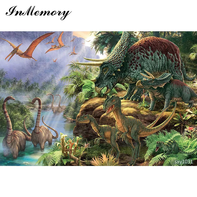 InMemory Jurassic World Background Photography Studio for Birthday Boy Customize Photo Backdrops Dinosaur Party Decorations 