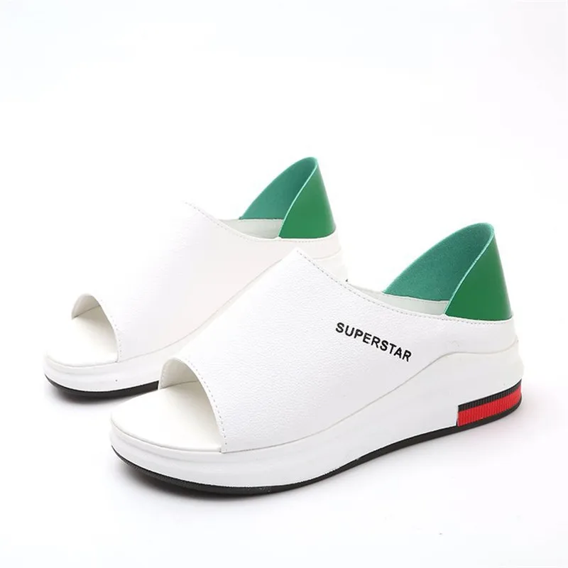 

Plus Size Summer Casual Flat Women Sandals Sport Fashion Mixed Colors Slip-On PU Leather Non-slip Platform Beach Women Shoes