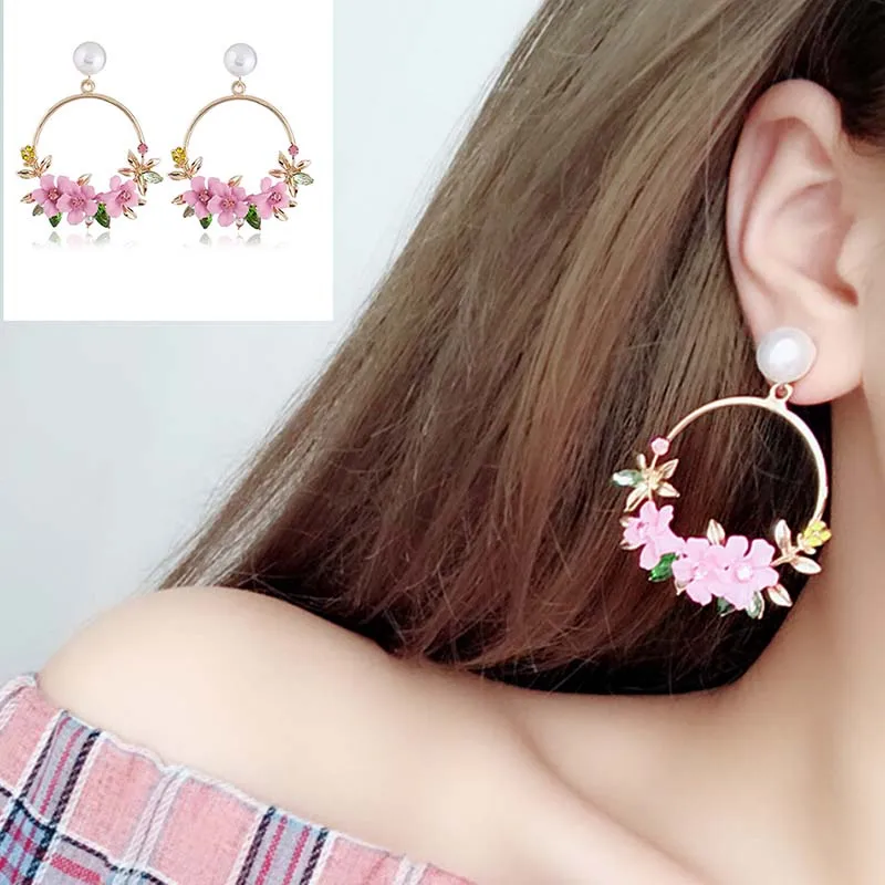 Pearl Crystal Flower Pottery Pearl Earrings For Women Korean Jewelry Zircon Statement Ear Jewelry Wholesale