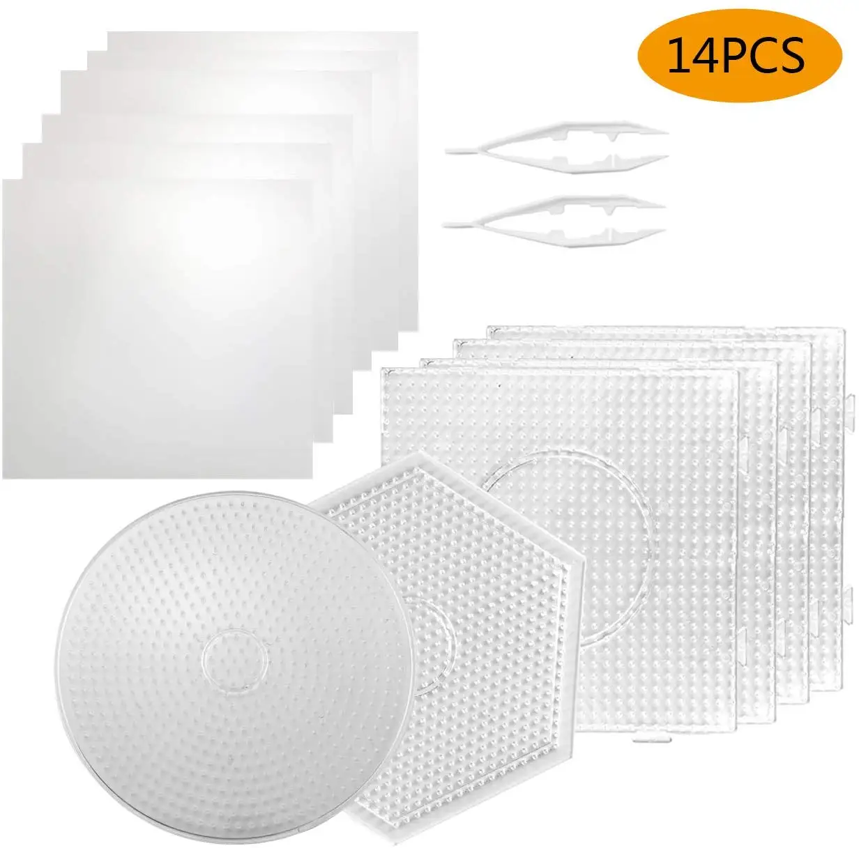 Kaufen 6Pcs 5mm Hama Perlen Pegboards Große Klare Kunststoff Sicherung Perlen Boards Mit 6 Bügeln Papier 2 Weiß perlen Pinzette Für DIY Puzzle