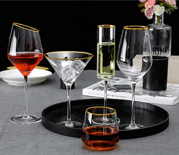 

2 Pcs/lot 180-750ml high quality gold edge transparent red wine glass home party Bordeaux wine glass cups GLA-96