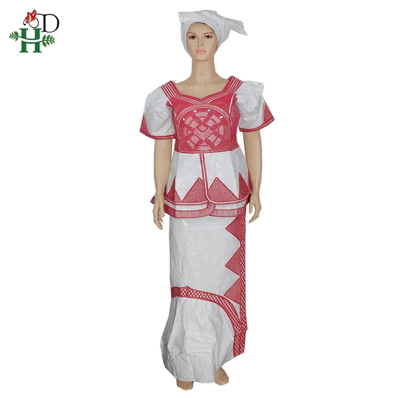 H& D Южноафриканское платье Анкара для женщин топ юбка костюм с тюрбаном вышивка Базен riche платья Леди vestido de festa longo - Цвет: Белый