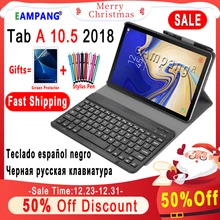 Russo espanhol inglês teclado para samsung galaxy tab um 10.5 2018 teclado caso t590 t595 SM-T590 SM-T595 capa de couro funda(China)
