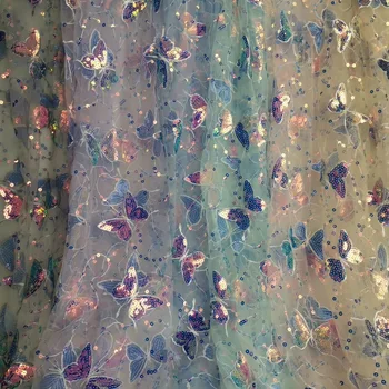 

2020 New Butterfly Embroidery Sequin Fabric Mesh Lace Tulle Fabric Sewing Supplies Bazin Riche Getzner Tela Fabric for Dress
