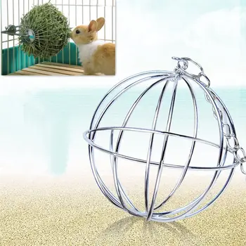 

Stainless Steel Pet Rabbits Toys Round Sphere Feed Dispense Exercise Hanging Straw Ball For Guinea Pig Hamster Rat