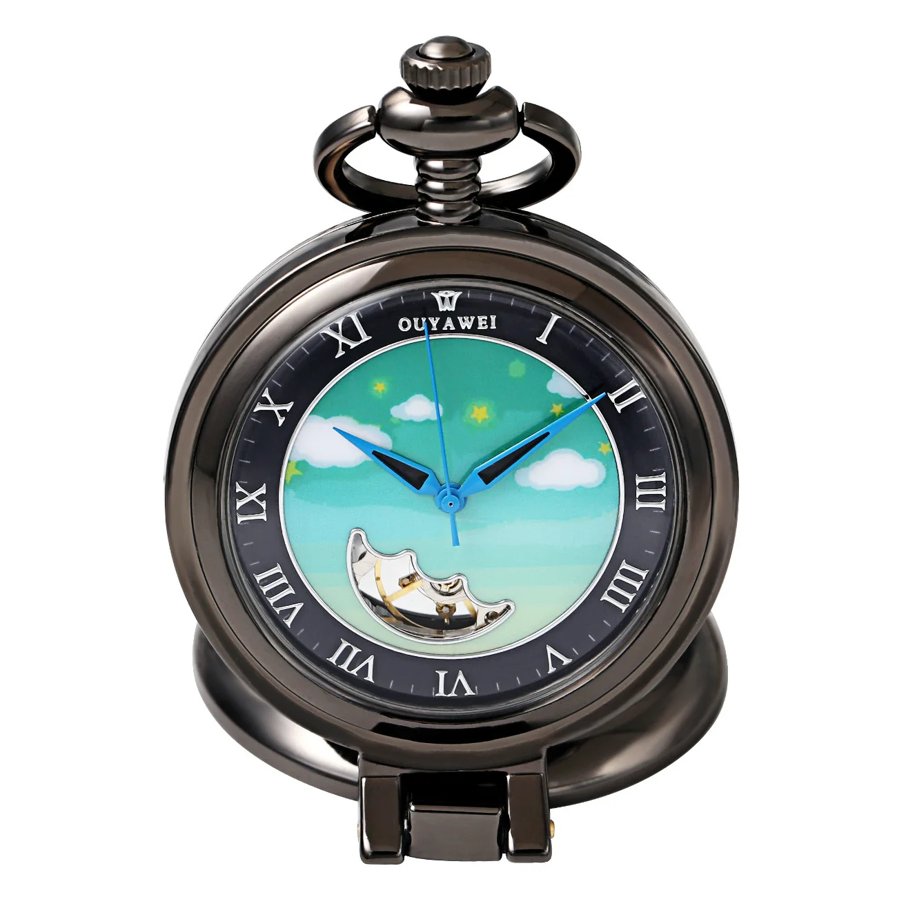 

Europe-asia wei ouyawei Bottom Cover Transparent Movement Flip Vertical Type Retro Mechanical Pocket Watch