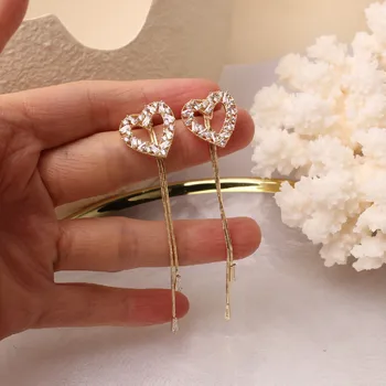 

Korea's new design fashion jewelry exquisite copper inlaid zircon sweet love earrings long tassels two elegant female earrings