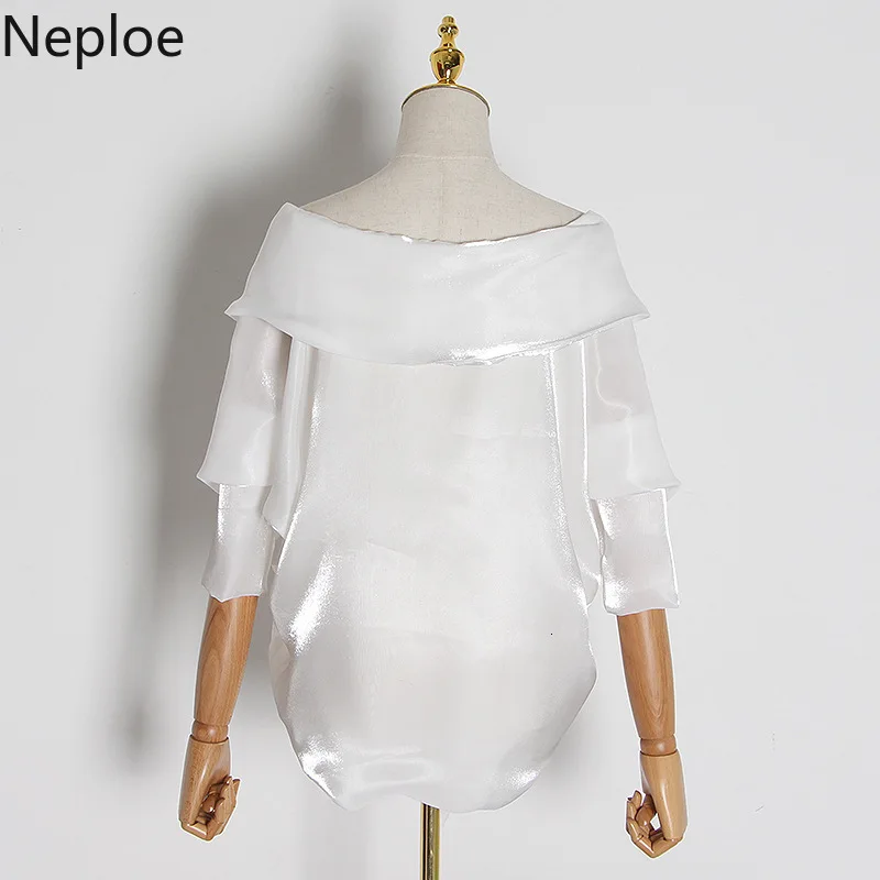 Neploe, сексуальная белая блузка с v-образным вырезом, с открытыми плечами, на шнуровке, с бантом, дизайнерская пышная блуза с длинным рукавом, Blusas, осень-весна, новинка, рубашка Wild 48621