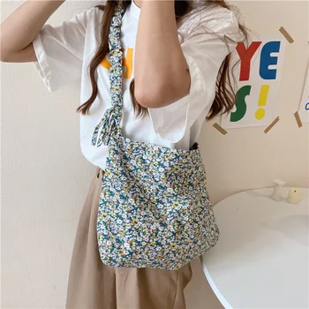 

PURFAY Capacity Women Shoulder Bag Small Flowers Cotton Tote Shopper Bag Eco Reusable Shopping Bag Cloth Messenger