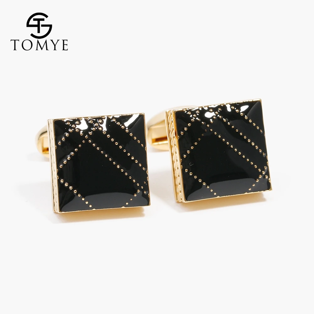 TOMYE Gold Silver High end square black men custom enamel cufflinks XK19S058