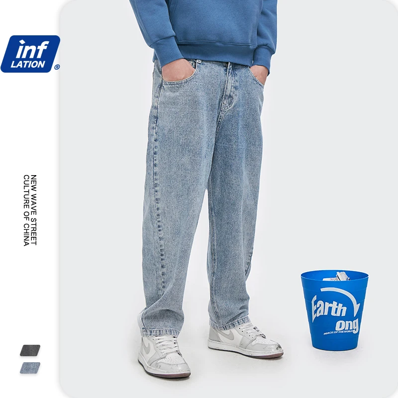 Jeans Pant Loose Trousers Pocket Male Straight Men Denim INFLATION 3228 Color-Block FW
