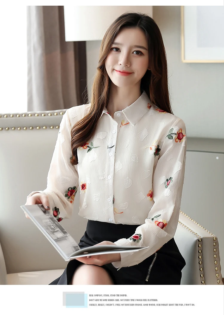 Новое поступление, осенняя рубашка, женские топы с принтом, Blusas Mujer De Moda,, модная вышивка, длинный рукав, офисные женские топы, 7128 50