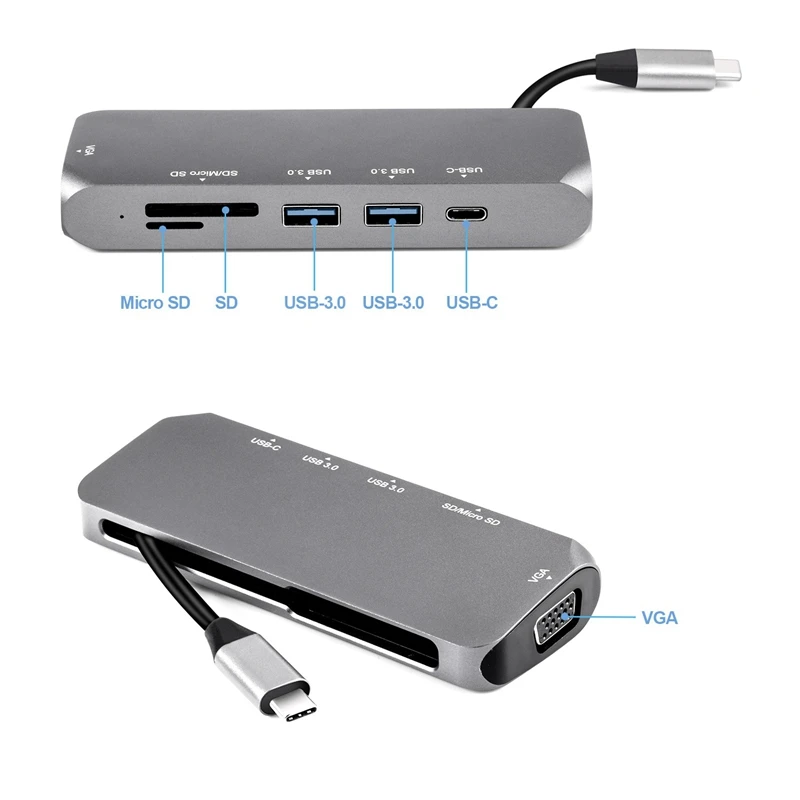 Type C-Vga концентратор адаптер Vga+ Pd+ Usb 3,0X2+ Sd/Tf конвертер для Macbook Pro/Pc/Switch/Meeting/Game