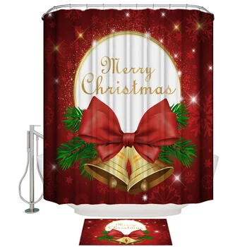 

Merry Christmas, Christmas Bell, Red, Festival, Festive Shower Curtain Set Waterproof Fabric
