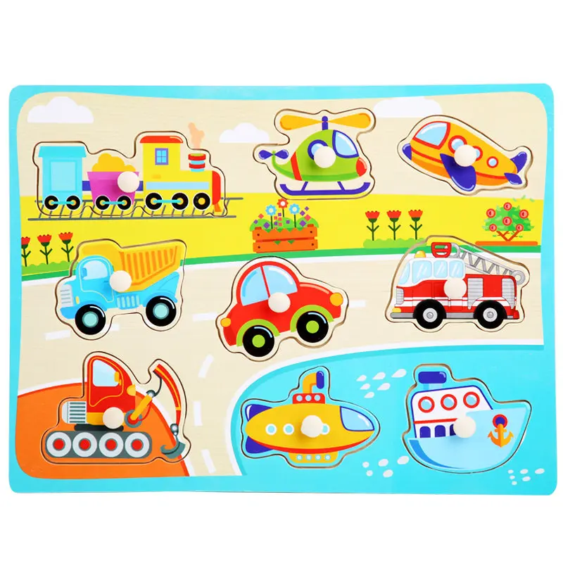 Dropshipping Baby Toys Hand Gripper Puzzles Wooden Toys For Kids Animal/Digital/Ocean Puzzle Educational Preschool Teaching Aids - Цвет: Vehicle