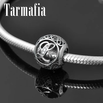 

100% 925 Sterling Silver Openwork pattern Clear CZ Letter L Charm Beads fit Original Women European Charm Bracelets Jewelry Gift