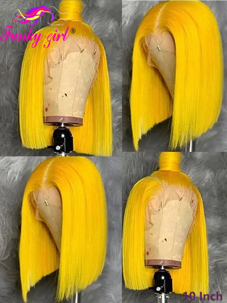 13X6 Bob Lace Front Wig Human Hair Malaysia Straight Ombre Frontal Blonde Orange Colored Short Cut Wigs 150% Non-remy | Шиньоны и