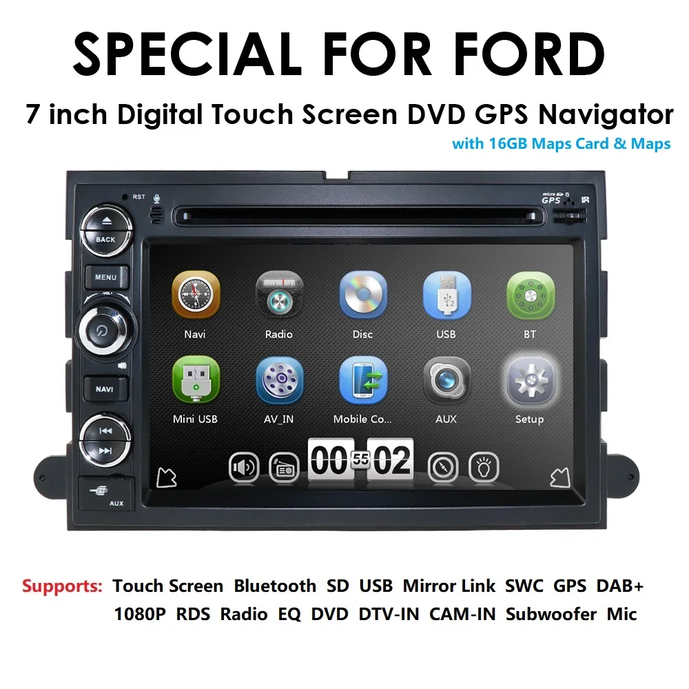 Perfect Fit Ford F-150 F-250/350/450/550 Mustang DVD GPS Navi Receiver Player Stereo Video Audio Support TV Rearview Cam OEM Replacement 2