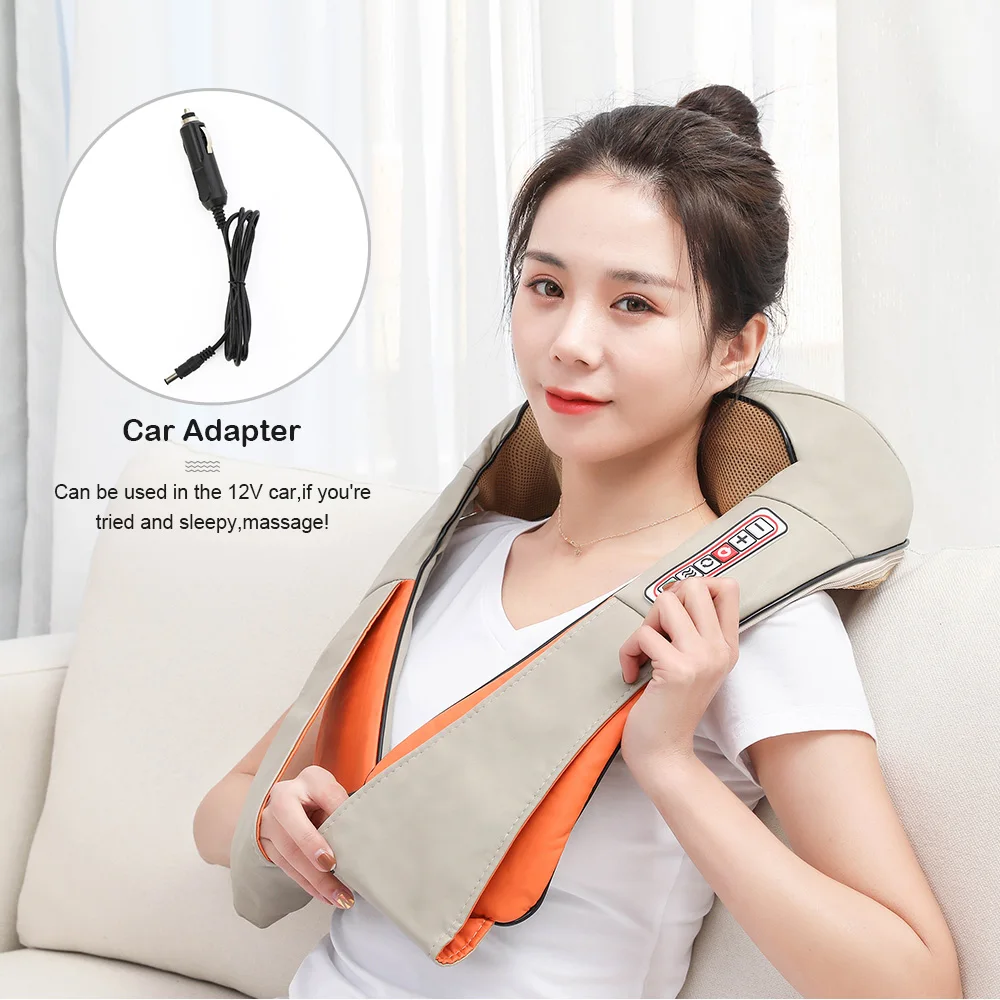 Photo Product U Type Electrical Car/Home Massage Shiatsu Back Shoulder Neck Massager Multifunctional Shawl Infrared Heated Kneading Massager