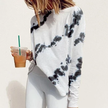 

Autumn Tie Dye Shirts Women Harajuku O-Neck Long Sleeve Tshirt Women Casual Gradient Tops T-shirt Streetwear Ropa De Mujer