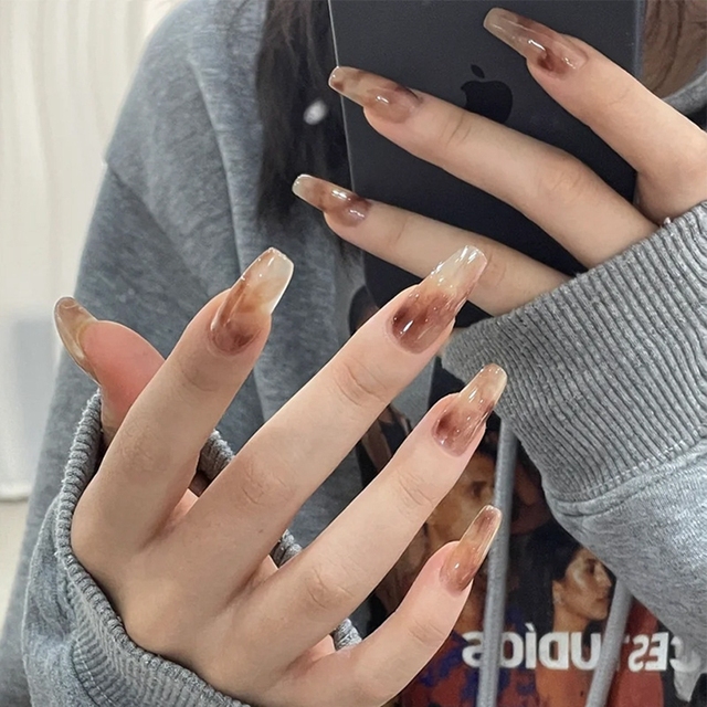 Detachable Jelly Gradient with design False Nails Wearable Ballerina Coffin Fake Nails Full Cover Nail Tips Press On Nails