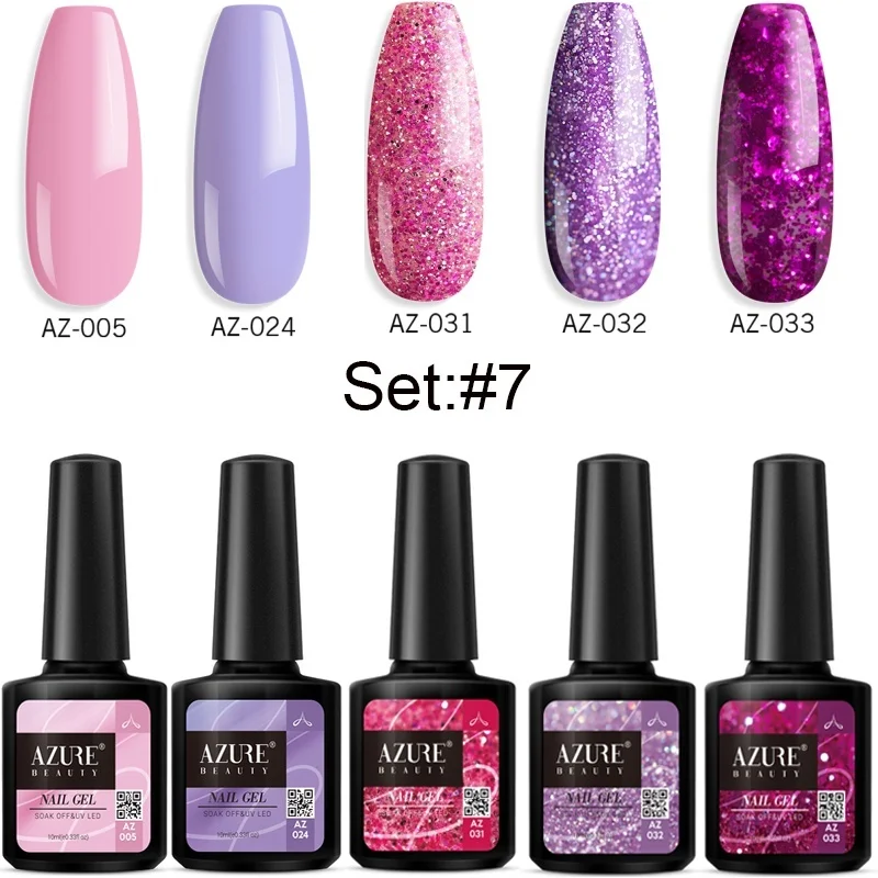 Azure beauty 5 шт./лот новейший фиолетовый цвет серии УФ набор гель-лаков для Ногтей Стойкий Гибридный лак Полупостоянный блестящий гель
