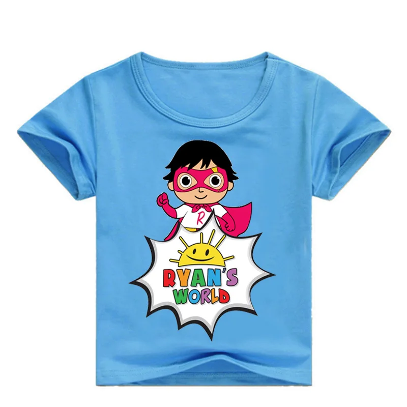 Футболка с короткими рукавами для мальчиков и девочек футболки с изображением Райана игрушки для детей футболка с изображением Райана мира одежда для детей - Цвет: Синий