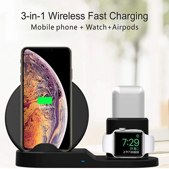 

Vertical Fast Wireless Charger 3 in 1 Charging Bracket Station Dock Holder Stand Compatible For Apple Watch Airpods Smart Phone