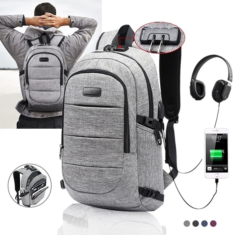 Новинка, модный мужской повседневный рюкзак Оксфорд, водонепроницаемый, для ноутбука, бизнес, рюкзаки для мужчин и женщин, для путешествий, usb зарядка, противоугонная сумка - Цвет: gray backpack