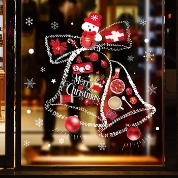 

[shijuekongjian] Christmas Window Stickers DIY Bellls Snowflakes Wall Decals for Bedroom Market Shop Glass Festival Decoration