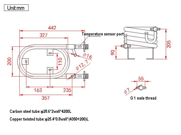 ! 2.5HP Steel Outer Pipe and Copper Inner Pipe Tube In Tube Condenser, Coaxial Heat Exchanger