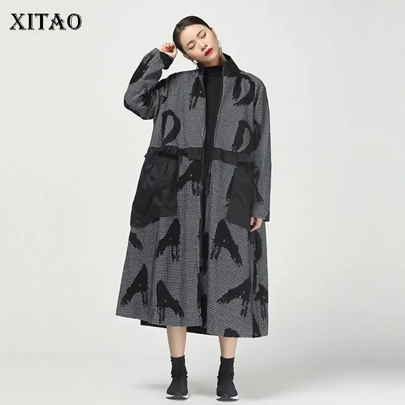 XITAO, винтажное пальто с буквенным узором, Женский Тренч из смешанных материалов, уличная мода, осенняя зимняя одежда для женщин, XJ2502