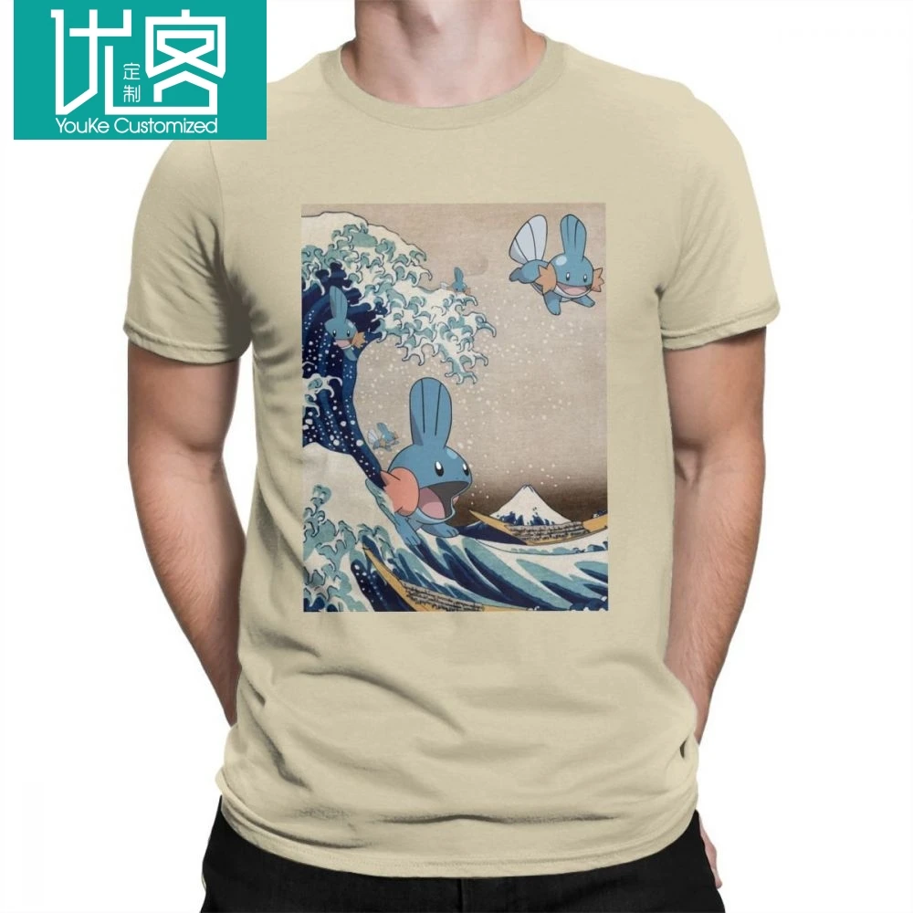 

Pokemon Mudkip Wave T Shirt Man Breathable Tops Vintage T-Shirt Round Collar Cotton Tees