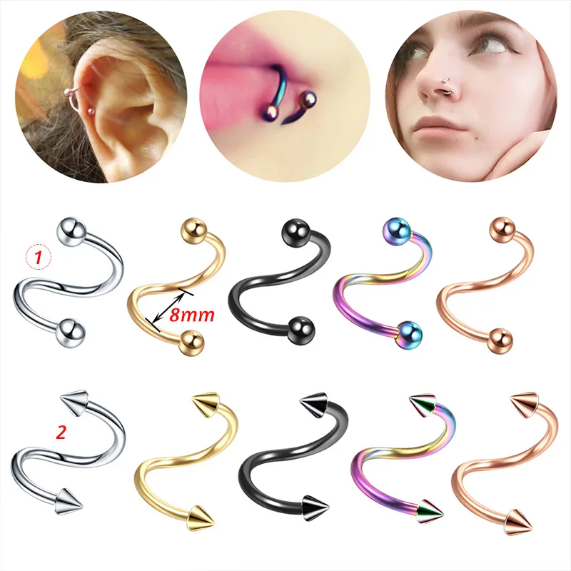 2Pcs 16G Spiral Twisted Ear Helix Cartilage Steel Earrings 16G Labret Piercing Rings Nose Pircing Body Jewelry - Image 2