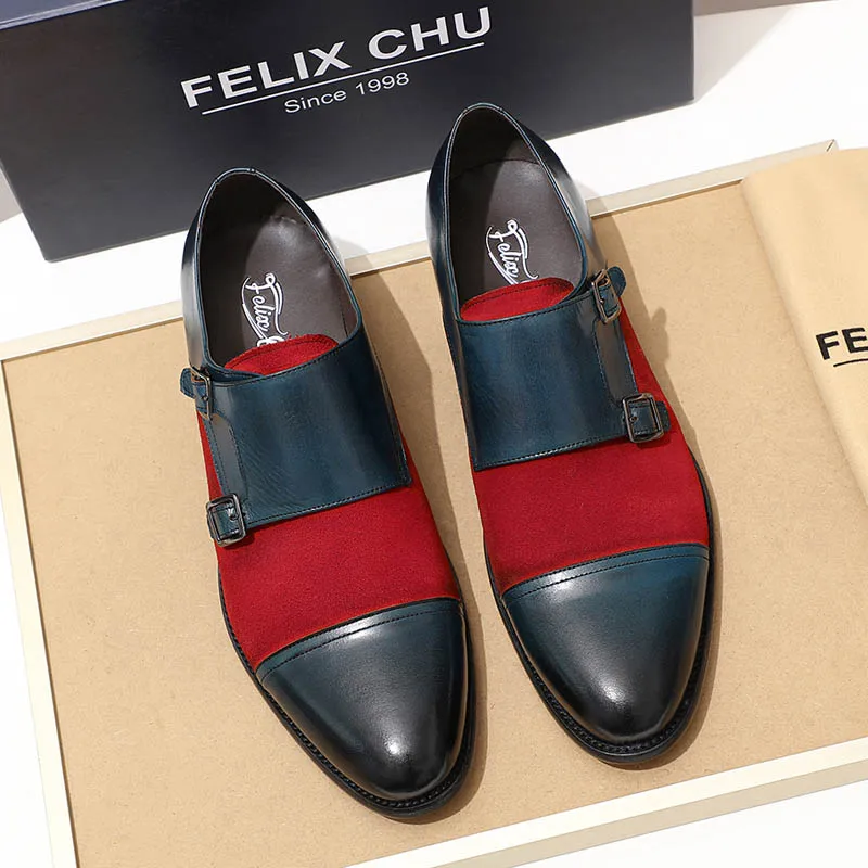 Мужские оксфорды FELIX CHU с закрытым носком; туфли из натуральной кожи и замши с двойным ремешком; современные модные модельные туфли; мужская повседневная обувь